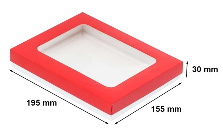 Pudełko ozdobne czerwone 195x155x30mm z oknem