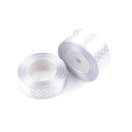 Wstążka satynowa kropki 25mm srebrna 22m WSK6139