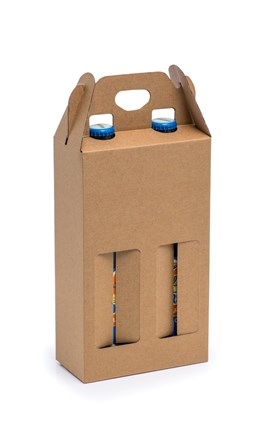 Karton wykrojnikowy z oknem i uchwytem 140x68x258mm na 2 piwa F217