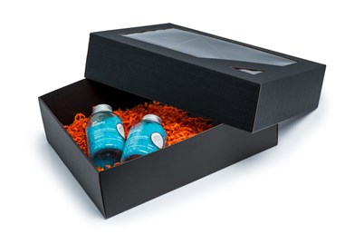 Pudełko karbowane czarne 400x310x120mm z oknem