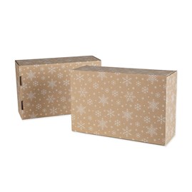 Pudełko świąteczne 375x245x140mm(zewn.) brąz +śnieżki F421
