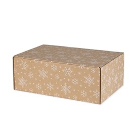 Pudełko świąteczne 375x245x140mm(zewn.) brąz +śnieżki F421