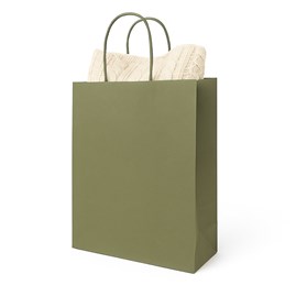 Torebka papierowa khaki 230x120x300 mm z uchwytem skręcanym – stylowa i neutralna