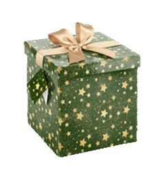 Pudełko zielone ze złotymi gwiazdkami z kokardą