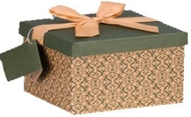 Zielono-złote pudełko na prezent z klapą i wstążką