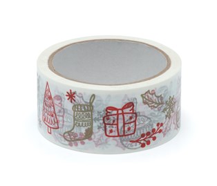 Taśma Świąteczna Wzorki Złoto-Czerwona 45mm/50m