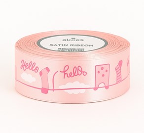 Wstążka różowa satynowa z nadrukiem okazjonalnym 25 mm