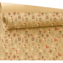 Papier ozdobny kraft 0,69x50 m z kolorowym nadrukiem bombek – klasyczny i świąteczny