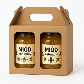 Karton wykrojnikowy z okienkiem 174x85x95mm na 2 słoiki miodu F217