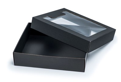 Pudełka karbowane czarne 350x300x90mm z oknem, 10 sztuk