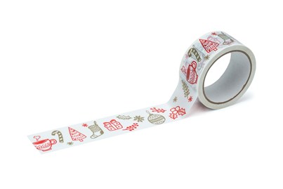 Taśma Świąteczna Wzorki Złoto-Czerwona 45mm/50m