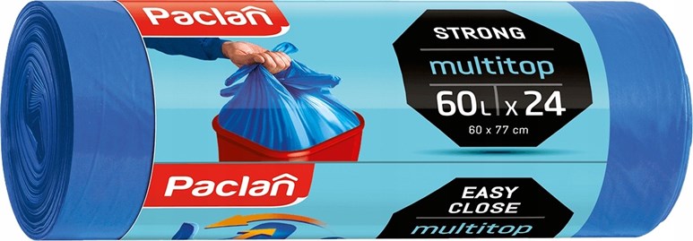 Niebieskie worki na śmieci Paclan M-top 60 l – rolka 24 sztuki