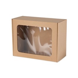 Brązowe pudełko prezentowe z okienkiem 250x200x100mm EKO
