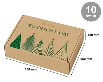 karton świąteczny, pudełko fasonowe, karton zielone choinki, pakiet 10 sztuk, karton prezentowy