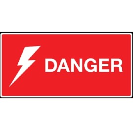 Czerwona etykieta o rozmiarze 10x5cm informująca o możliwym niebezpieczeństwie