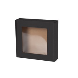 Czarne pudełko prezentowe z okienkiem ozdobne 200x200x50mm