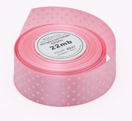 Wstążka Satynowa w Kropki Różowa 25mm / 22m