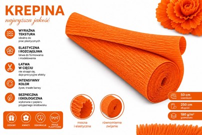 Krepina Włoska 180g Pomarańczowa 50×250 cm Gruba Bibuła Florystyczna