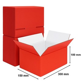 Pakiet 100 czerwonych kartonów klapowych 300x150x100 mm – opakowania wysyłkowe i magazynowe
