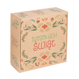 karton Wesołe Święta, pudełko świąteczne kraft, karton fasonowy z nadrukiem, opakowanie prezentowe święta, pudełko ozdobne kraft