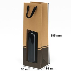 Torba na wino KRAFT 95x91x385mm, brązowo-czarna Z OKNEM