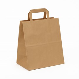 Torba papierowa 260x140x290mm BRĄZOWA uchwyt płaski