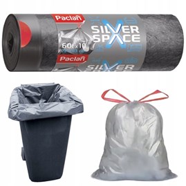 Szare worki Silver Space 60 l – wytrzymałe i ekologiczne, rolka 10 sztuk