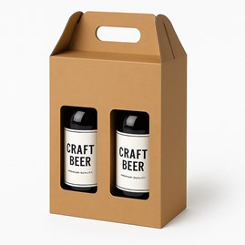 Karton wykrojnikowy z oknem i uchwytem 140x68x258mm na 2 piwa F217