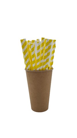 Słomki papierowe żółte paski 8x210mm 250szt