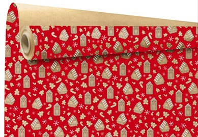 Papier ozdobny czerwony DOMKI, 69cm/50m