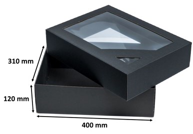 Pudełko karbowane czarne 400x310x120mm z oknem