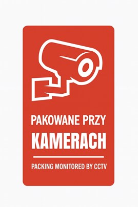 Naklejka ostrzegawcza PAKOWANE PRZY KAMERACH 100x50mm 100szt.