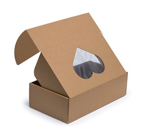 Pudełko ozdobne z oknem-sercem EKO brąz 350x200x100mm