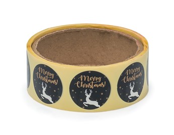 Naklejki okrągłe Czarne Fi30mm Merry Christmas Jelonek 200sz