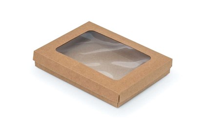 Pudełko ozdobne brązowe kraft 195x155x30mm z oknem