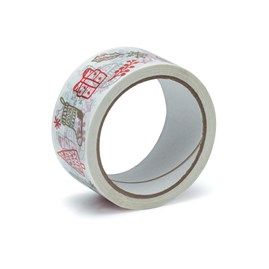 Taśma Świąteczna Wzorki Złoto-Czerwona 45mm/50m