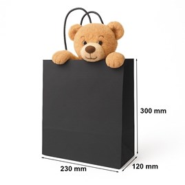 Czarna torebka papierowa 230x120x300 mm z uchwytem skręcanym – elegancka i uniwersalna