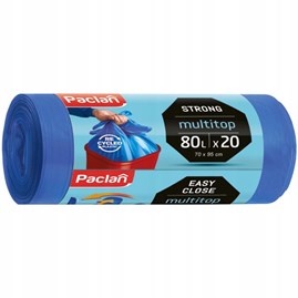 Worki Paclan MULTITOP 80 l – niebieskie, wytrzymałe, rolka 20 sztuk