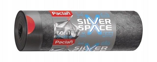 Szare worki Silver Space 60 l – wytrzymałe i ekologiczne, rolka 10 sztuk