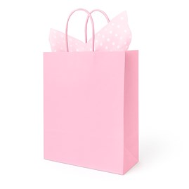 Jasnoróżowa torebka papierowa 230x120x300 mm z uchwytem skręcanym – delikatna i stylowa