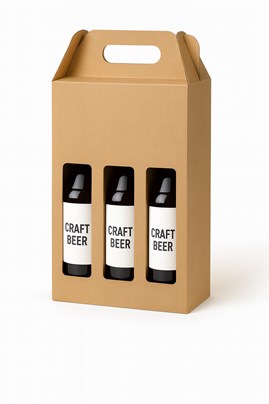 Karton wykrojnikowy z uchwytem i oknem 210x68x258mm na 3 piwa F217