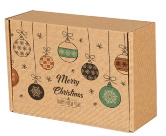Pudełko świąteczne karbowane 250x200x70mm Bombki F427