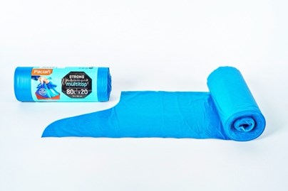 Worki Paclan MULTITOP 80 l – niebieskie, wytrzymałe, rolka 20 sztuk