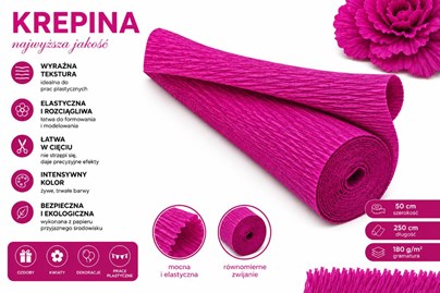 Krepina Włoska 180g Fuksja 50×250 cm Gruba Bibuła Florystyczna