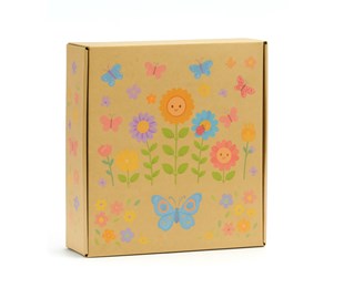 karton dzień dziecka, pudełko prezentowe kraft, opakowanie okolicznościowe, karton fasonowy nadruk, pudełko z motywem kwiatowym
