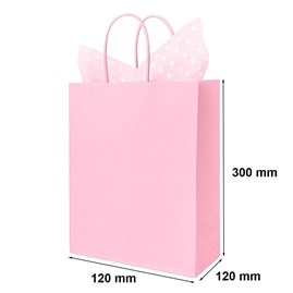 Jasnoróżowa torebka papierowa 230x120x300 mm z uchwytem skręcanym – delikatna i stylowa