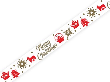 Taśma Świąteczna "Merry Christmas" Złoto-Czerwona 45mm/50m