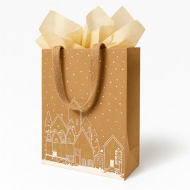 Torba KRAFT 180x100x230mm Złota Z Motywem Świątecznym Na Upominki