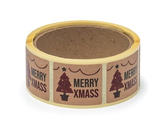 Naklejki świąteczne Kraft 35x40mm Merry Xmas Choinka, 200szt