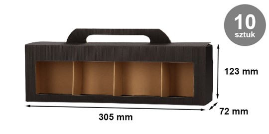 Pudełka karbowane czarne na 4 słoiki 305x72x123mm 10szt